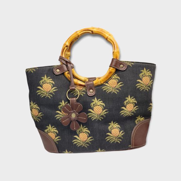 Fossil Handbags - Relic By Fossil Pineapple Handbag Bamboo Black Cruise Tropical Purse Vacation